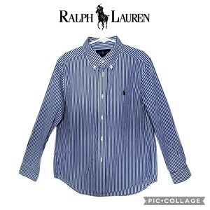 Ralph Lauren kids blue white striped long sleeve formal dress shirt size 7